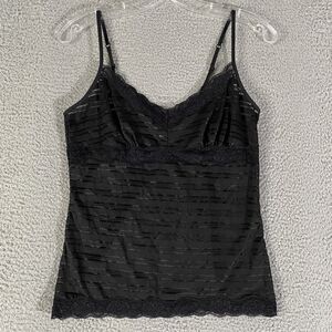 Rampage Cami Tank Top Womens Large Black Striped Lace Y2K Babydoll Whimsigoth